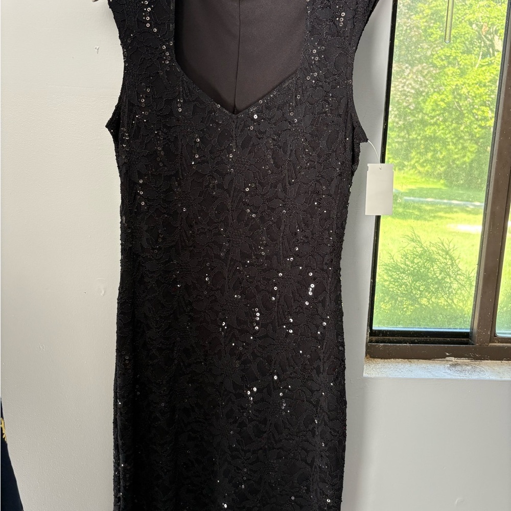 Neiman Marcus Black Sequin Backless Dress